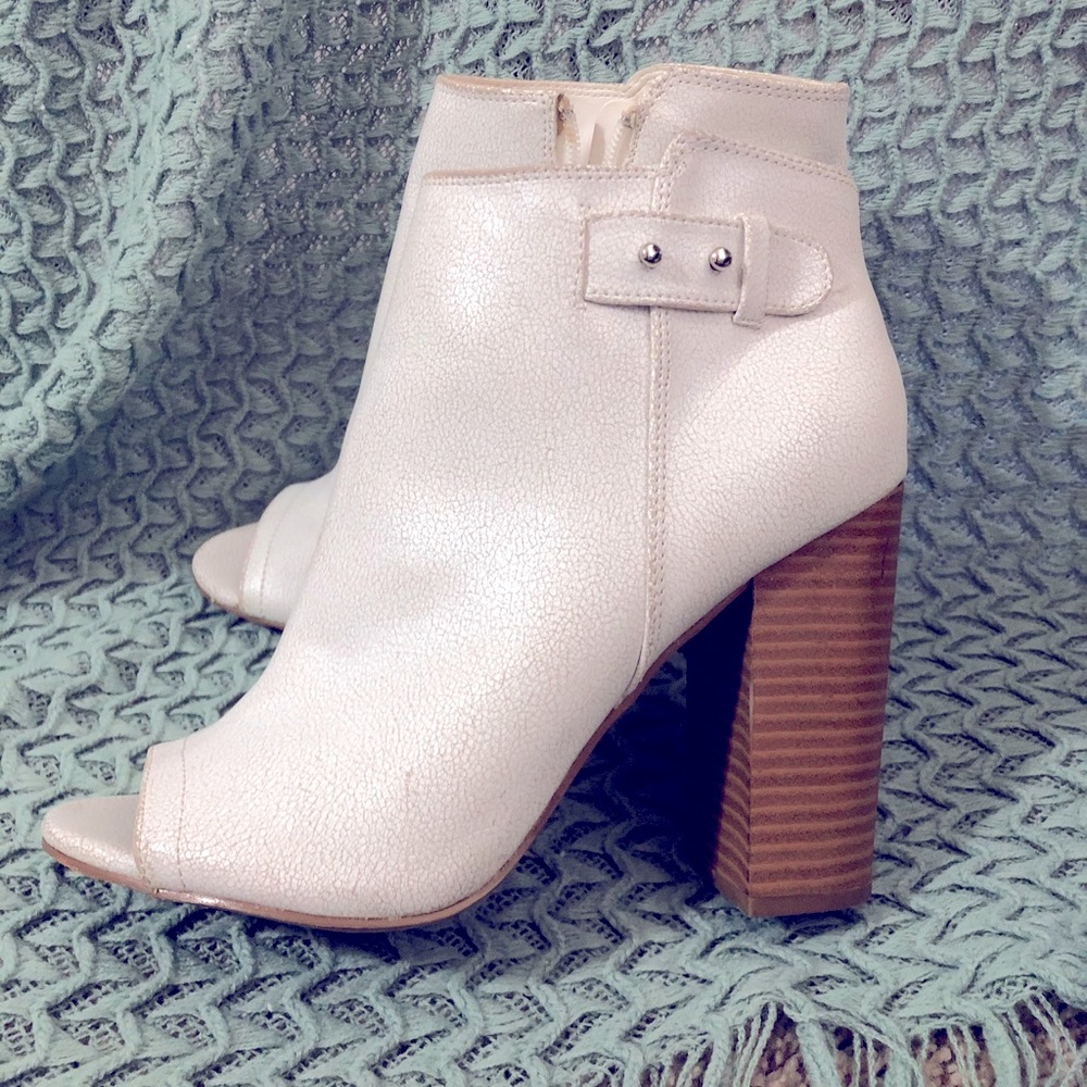 Peep toe ankle bootie heels